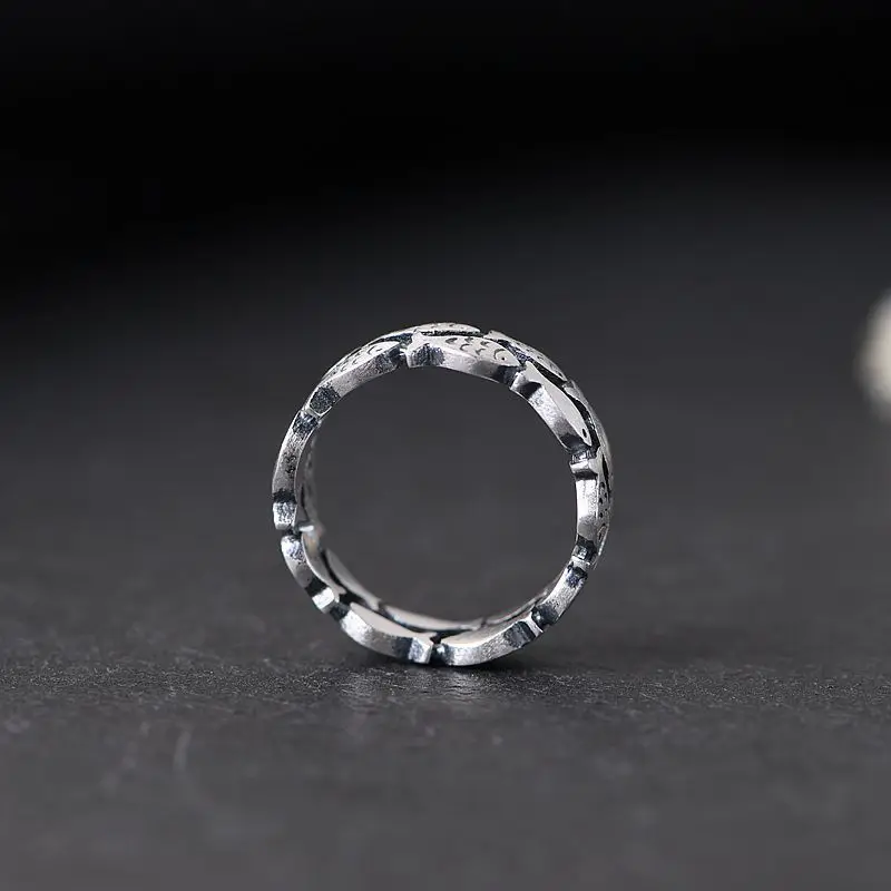 Women's 925 Sterling Silver Bilayer Fish Adjustable Ring