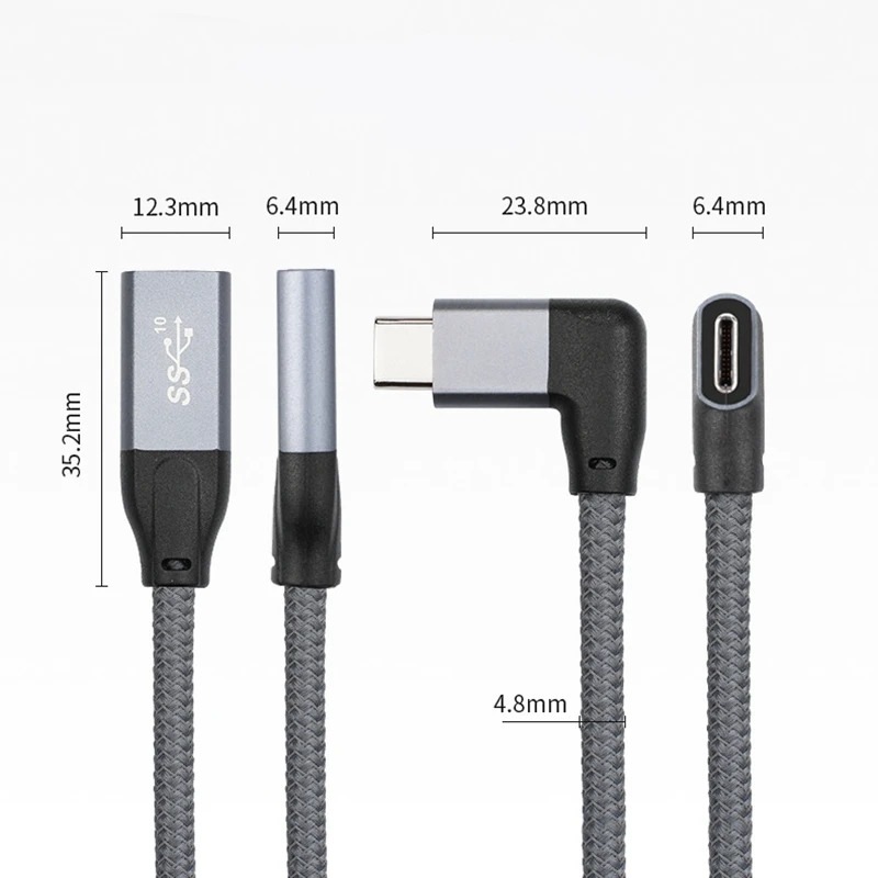 كابل تمديد USB3.1 Type-C منحني 100 وات PD 5A لجهاز Macbook HP 20CM_BSH