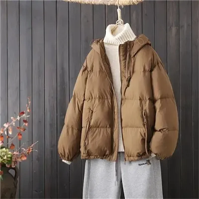 Autumn Winter Thin Cotton Jacket Women 2024 New Fashion Loose Large Size Hooded Coat Pure Colour Warm Clothes Outerwear Female