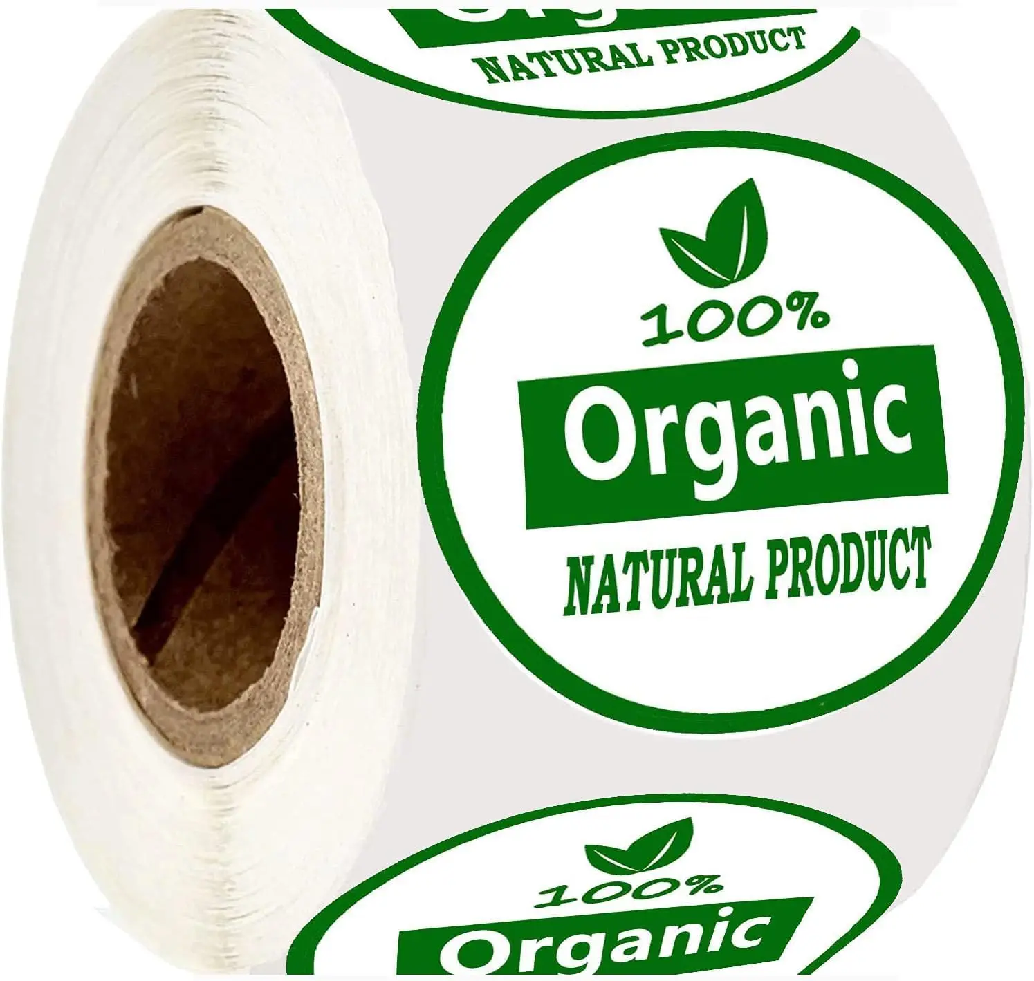 100% Organic Natural Product Labels, 1.25 Inch Round Adhesive Stickers for Food Package, Box, Bags, 500 Count