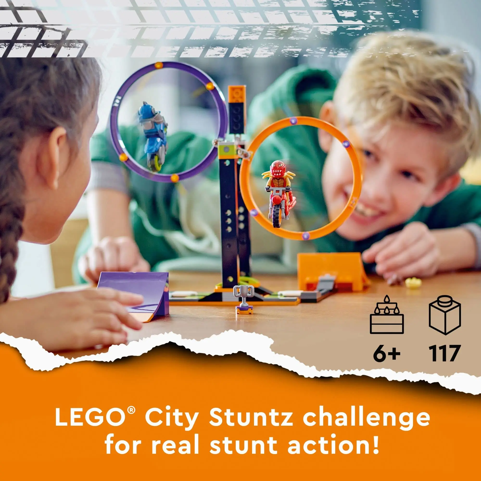 LEGO City Stuntz Spinning Stunt Challenge 60360 Player Tournaments with Flywheel-Powered Motorcycle Toys for Kids Boys Xmas Gift