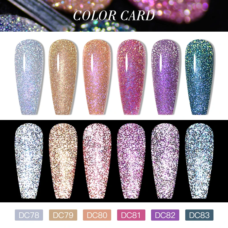 Reflective Glitter Gel Nail Polish Auroras Holographic Gel Semi Permanent Laser Gel Manicure Soak Off UV Gel Nails Art Design