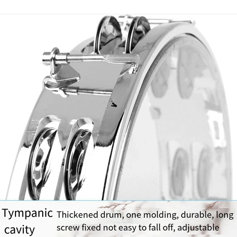 Tambourines For Adults 10 Inch Self-Adjustable Hand Shaking Bell Drum Double Row Hand Percussion Drum For Kids Adults Durable