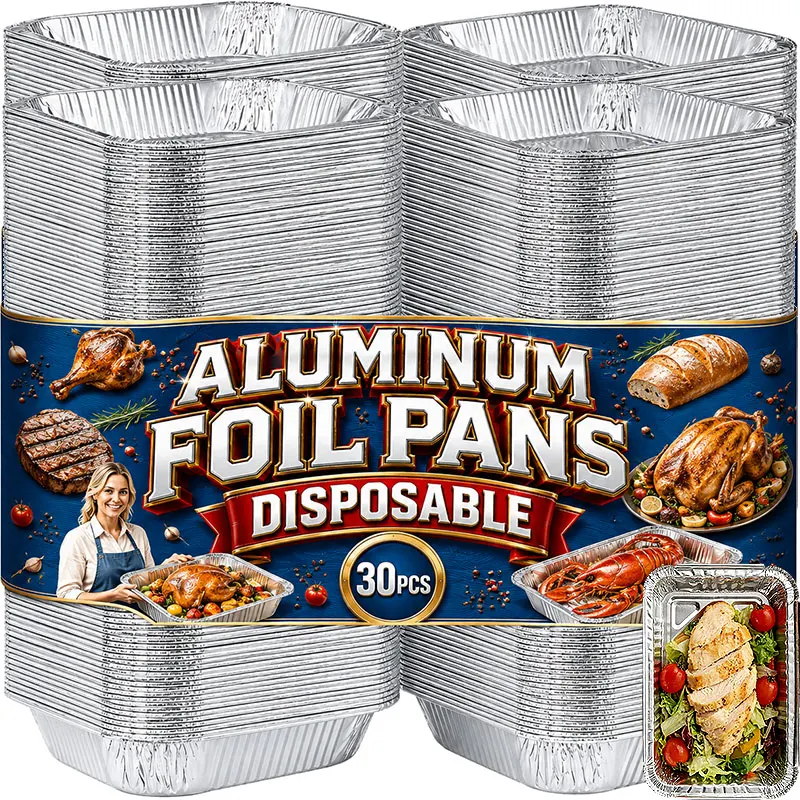 Aluminum Foil Disposable Pans Food Grade Rectangular Trays Heat Resistant for BBQ Roasting Baking Takeout Food Storage Container
