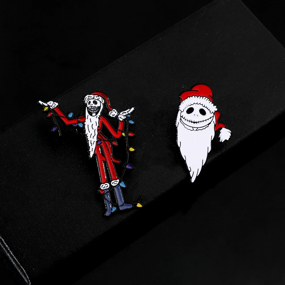 2 Pcs Anime The Nightmare Before Christmas Brooch Creative Jack Skellington Enamel Pin Backpack Clothing Jewelry Metal Badge Acc