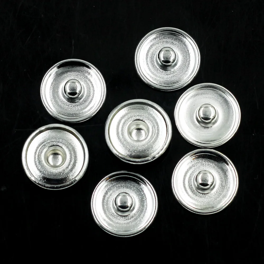 200Pcs Snap Press Buttons Base Round Copper Fit Charm Necklaces Siver Tone Jewelry DIY Finding 18mm