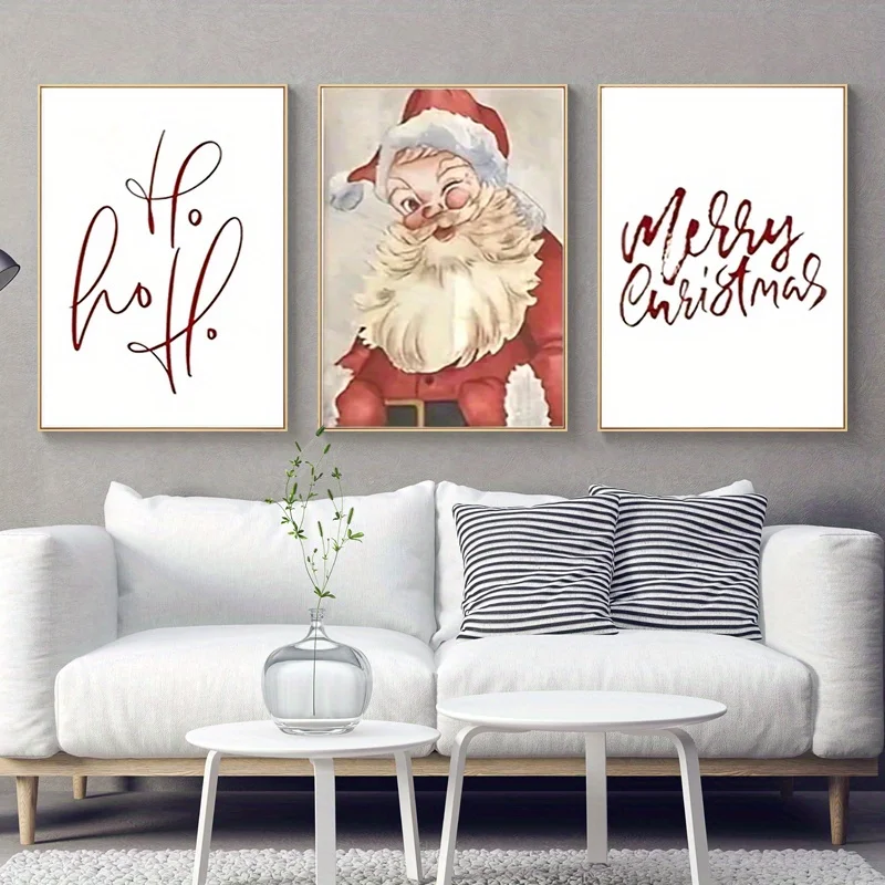 3 conjuntos de pinturas de natal vintage-motivo de pai natal adequado para decoração de fazenda sala de estar quarto arte de parede emoldurada