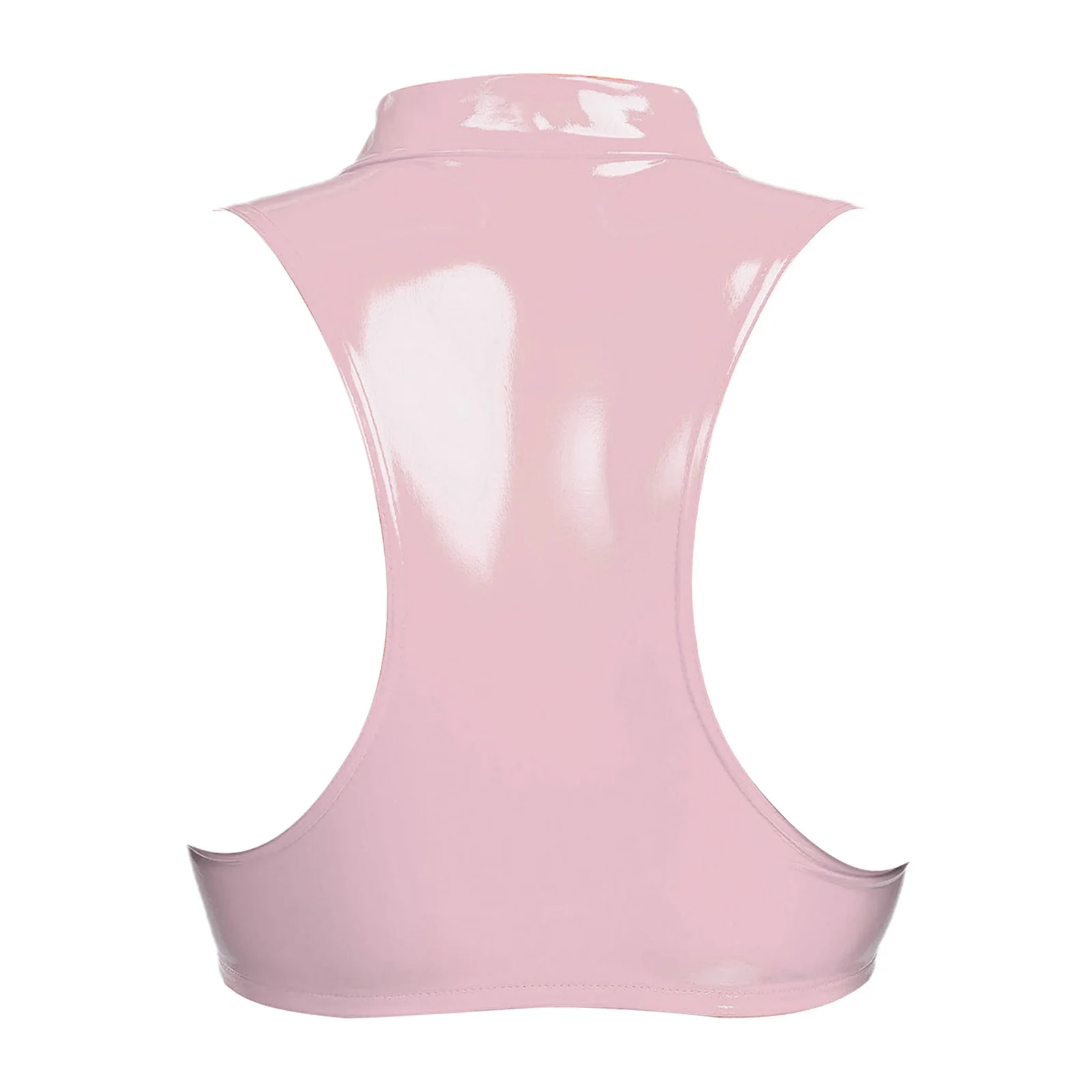 

Men Wet Look Patent Leather Crop Tops Vest Clubwear Party Stand Collar Sleeveless Front Zipper Tank Top Rave Pole Dance Wear