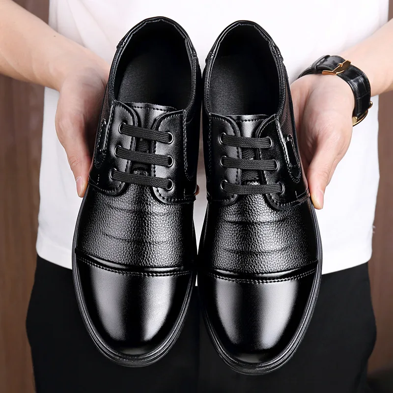 Business men's casual shoes Low-top lace-up office men's shoes Large-sized formal leather shoes Soft leather English loafers
