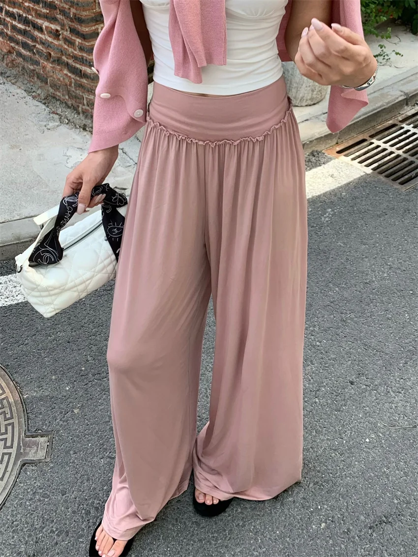 

Alien Kitty Pink Gentle Pants Wide Leg Loose Women Autumn 2024 New Slim Casual Knitted Coats Deep-V-Neck Short Sleeve T-Shirts