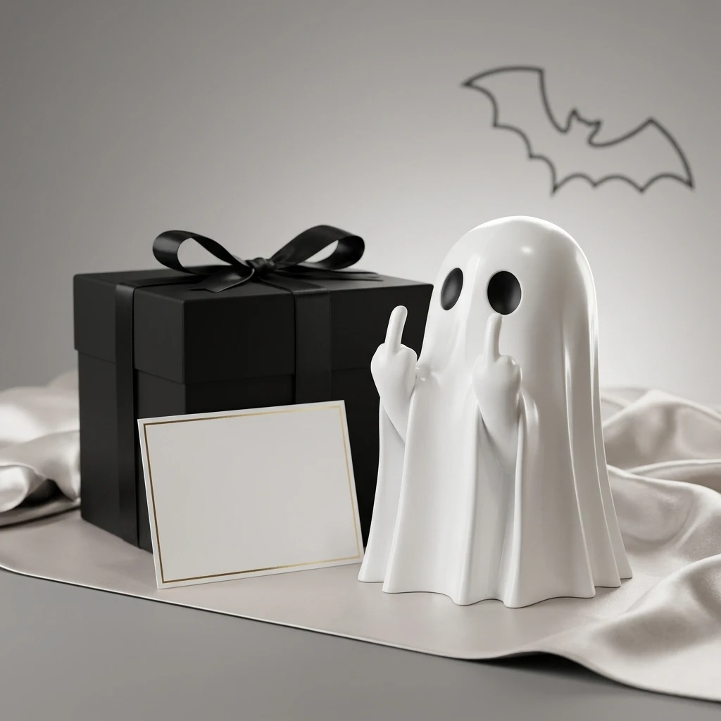 Cute Middle Finger Ghost Statue, Small Halloween Decor for Home, Centerpiece for Coffee Table, Adorable Horror Figure