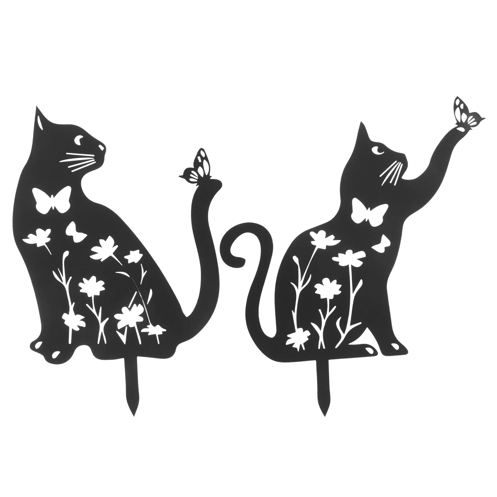 

2 Pcs Garden Ornaments Realistic Cat Metal Decorative Stakes Durable Reusable Lawn Decoration Courtyard Iron Craft