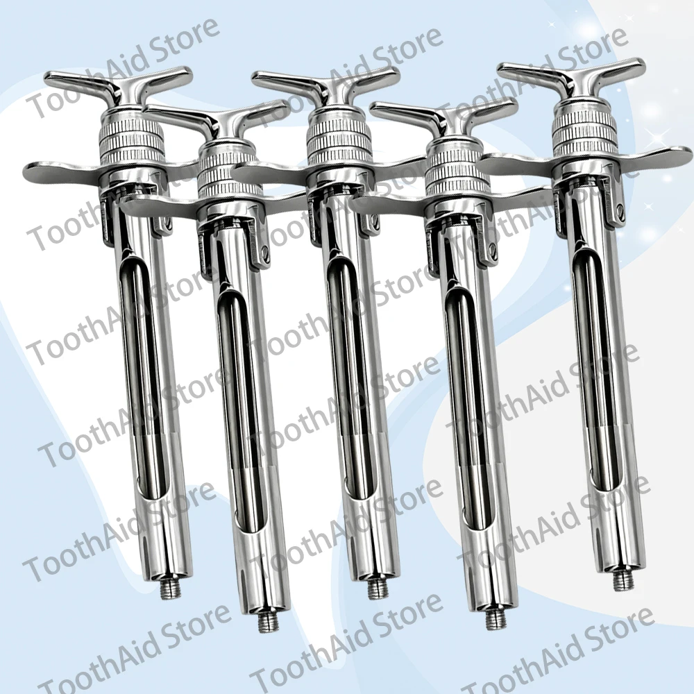 5 Piece Stainless Steel Dental Syringe 2.2ml Press Control for Oral Injections in Periodontics Endodontics and Local Anesthesia
