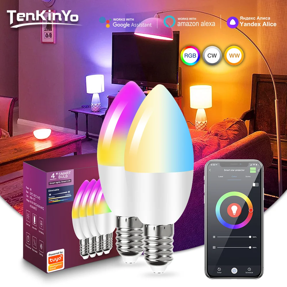 

E14 Smart WIFI Light Bulb 5W Dimmable RGB Candle Lamp Intelligent Life APP Remote Control Works Alexa Google Control LED Light