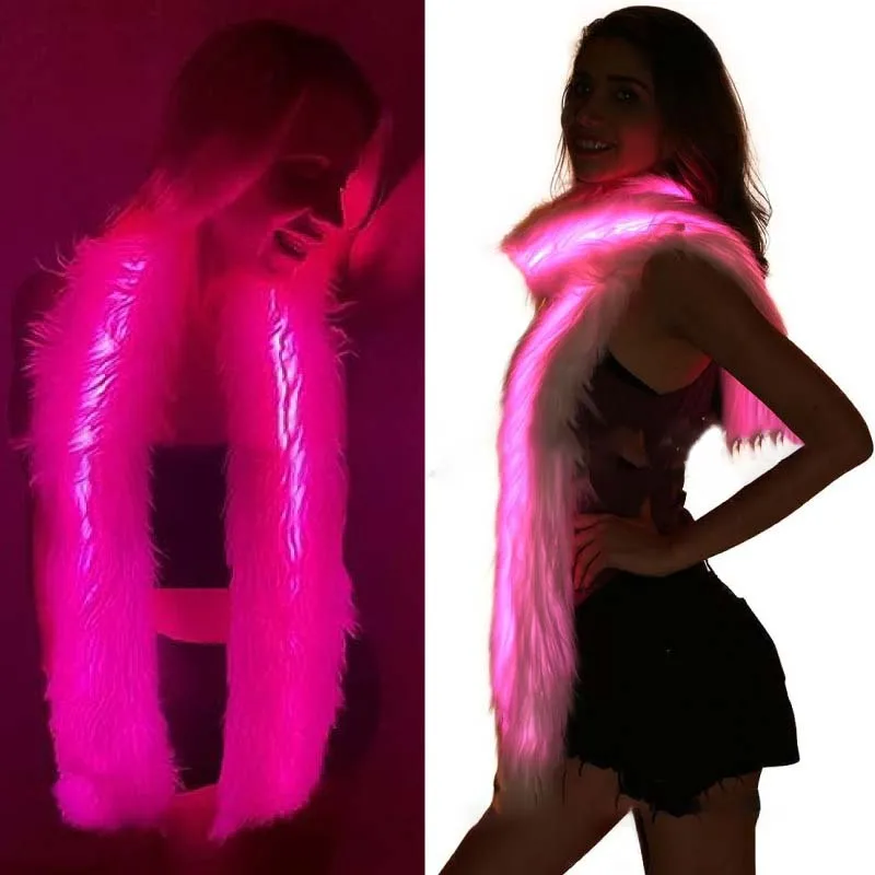 1 stücke Leuchten Faux Pelz Boas RGB Led Blinkende Pelzigen Schal Für Rave Dance Party Kostüm Halloween Weihnachten Dekoration weiß