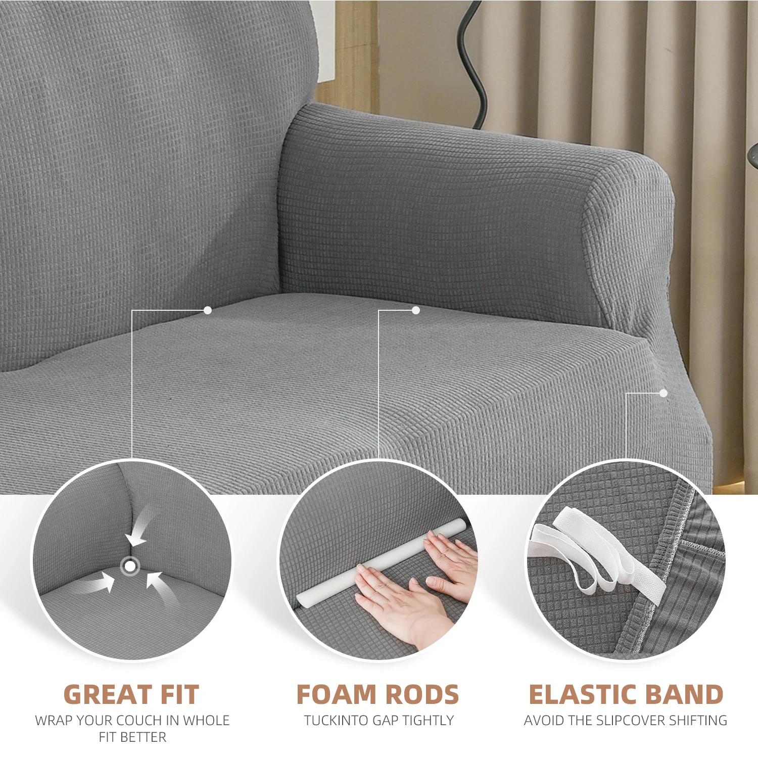 Waterproof Jacquard Sofa Cover for Livingroom Bedroom L Shape Adjustable Couch Cover 1/2/3/4 Seater Elastic Slipcover Sofa Cover