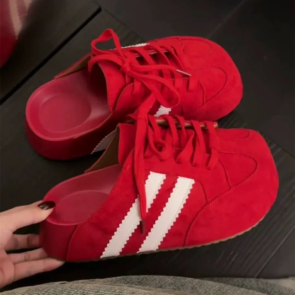 Damen Retro Wildleder Gestreifte Mule-Sneaker, Slip-on Freizeitschuhe, Bequeme Dicksohlen-Fußbekleidung für Streetstyle – Detail 7