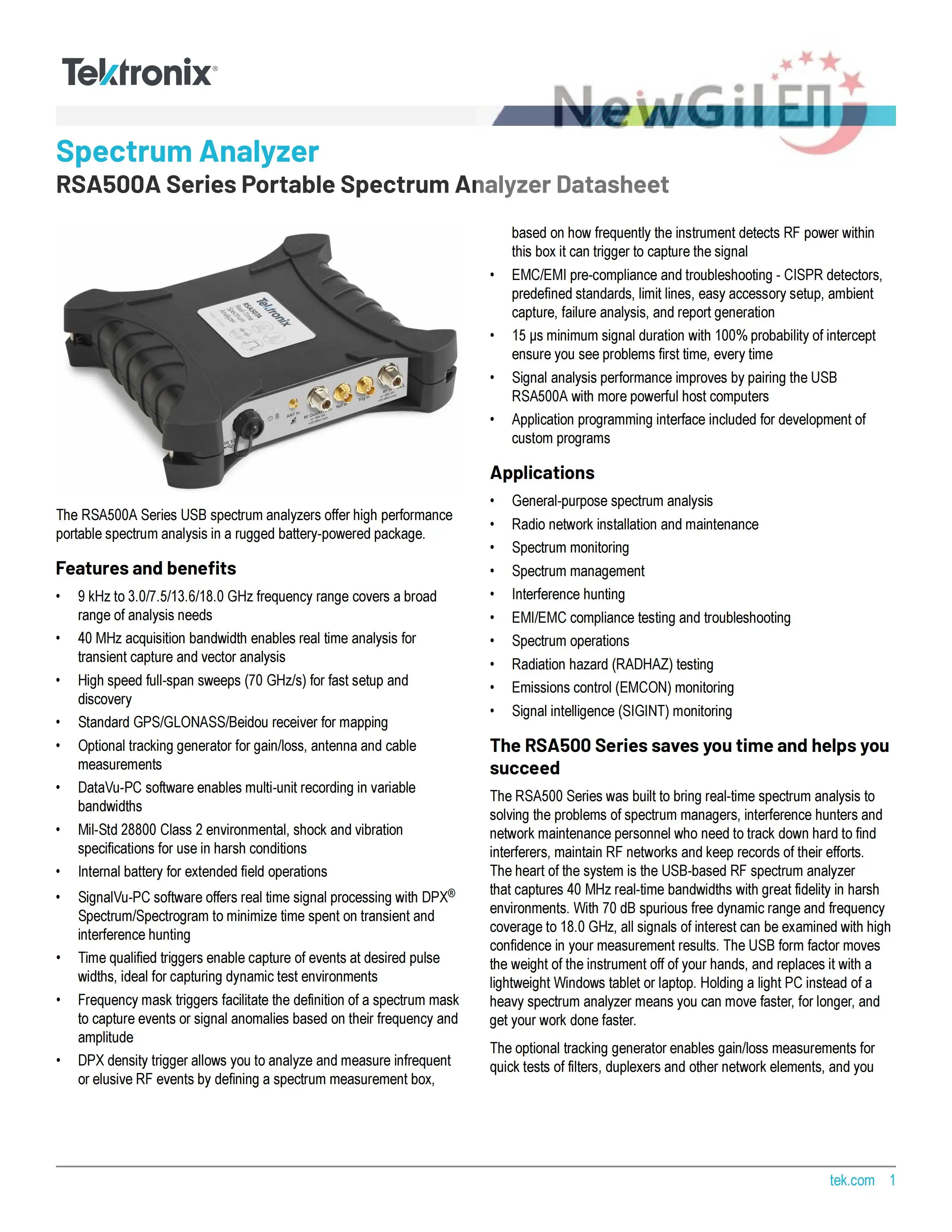 Tektronix RSA503A RSA507A RSA513A RSA518A 9 kHz bis 3 GHz 7,5 GHz 13,6 GHz 18,0 GHz, 40 MHz Spektrumanalysator