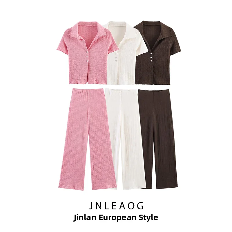 Fashionable Straight Leg Pants And Short Outerwear Set for Women High Quality Material Spring Autumn Summer Season Appropriate