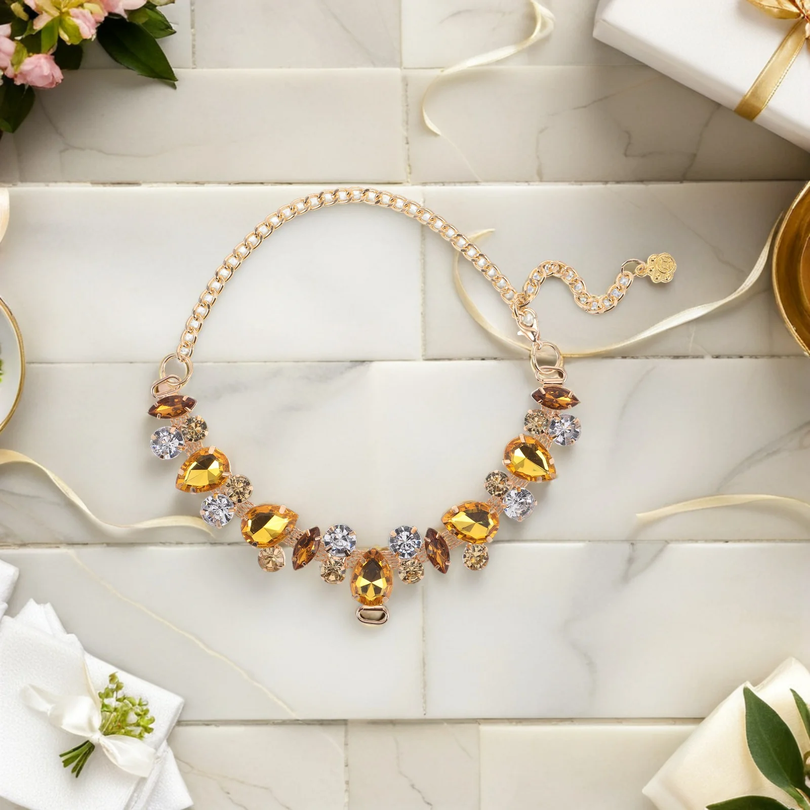 

Pet Gemstone Necklace Adjustable Rhinestone Cat Dog Jewelry Chain Collar for Social Events Daily Wear Stylish Pet Accessories