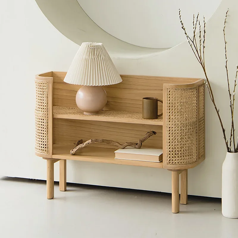 Solid Wood Household Entrance Cabinet Double-layer Storage Display Cabinet Oval Dining Side Cabinet