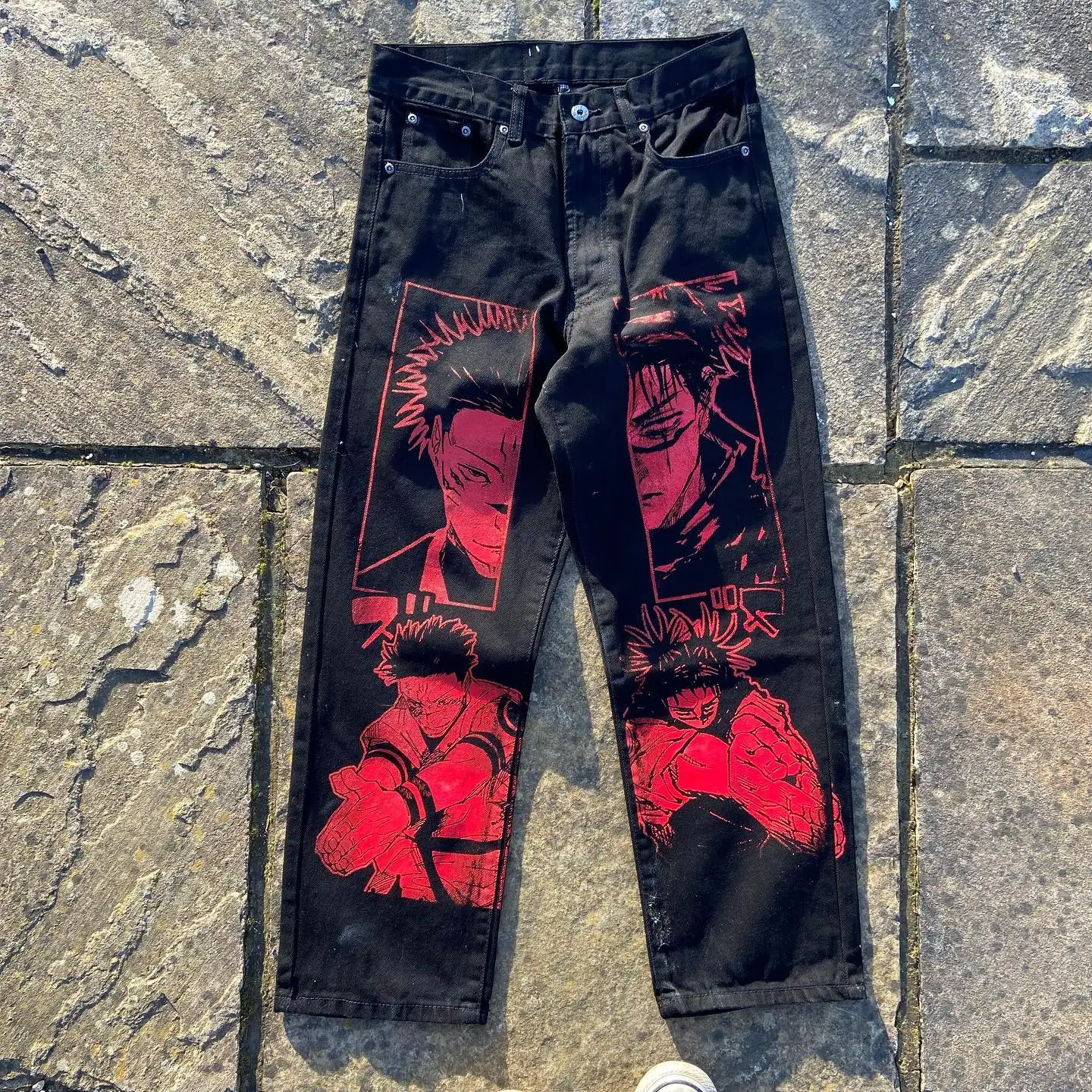 Harajuku Anime Print Wide Leg Baggy Jeans new Japanese Style Streetwear Y2k Jeans for Men Women High Waist Trouser Pants