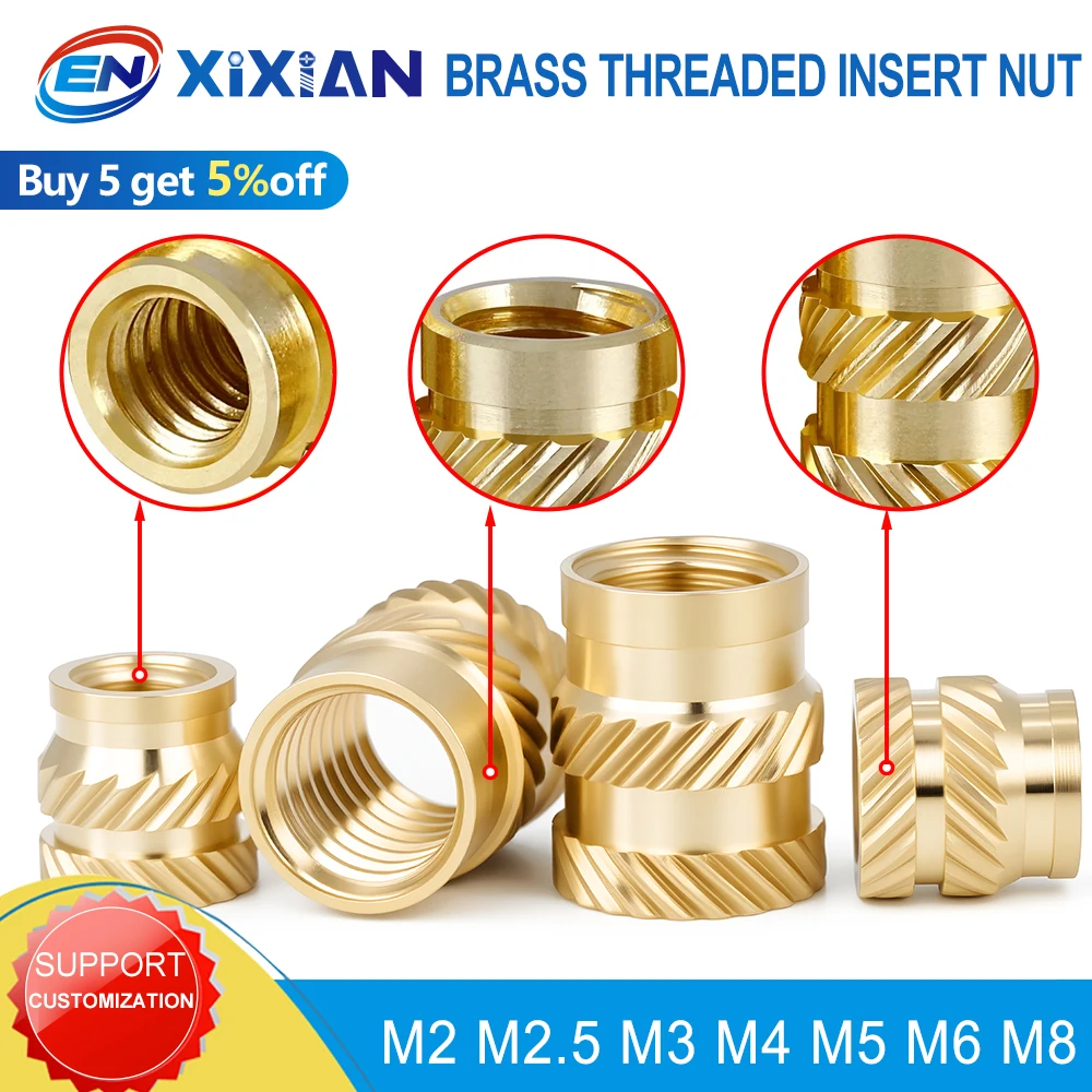 M2M2.5M3M4M5M6M8 Brass Heat Insert Nut Hot Melt Knurled Thread Heat Molding Double Twill Injection Embedment Nut For 3D Printer