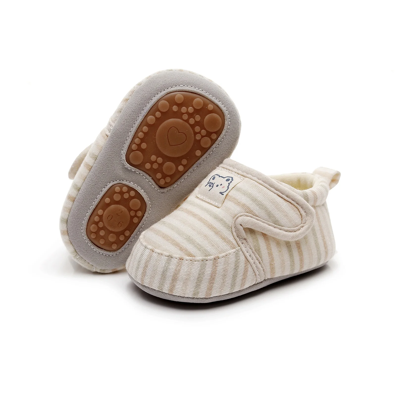 

Baby Boys Girls Shoes Adorable Striped Animal Pattern Soft Sole Non-slip First Walking Shoes with Hook-Loop Closure