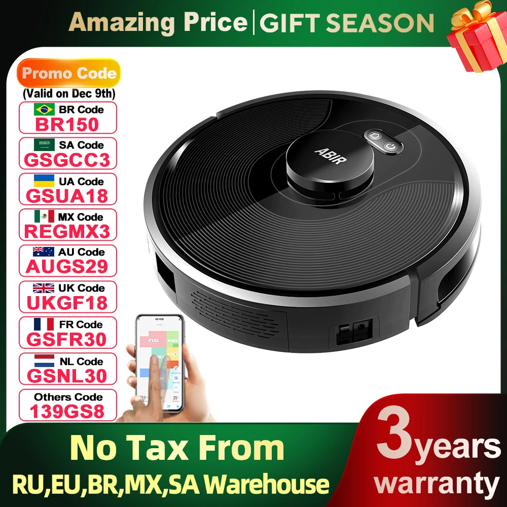 Robot Vacuum Cleaner ABIR X8,Laser Lidar,6500pa Suction,Multi-Floor Map,UV Lamp,TOF Wisdom,APP Restricted Area,Smart Home Mop