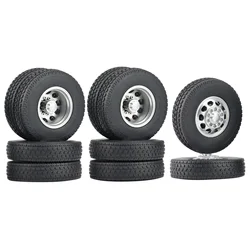 6 sztuk Tamiya Wheel Tire kompletny zestaw metalowy przód i tylna piasta koła do 1/14 RC Trailer ciągnik siodłowy części do ulepszenia samochodów