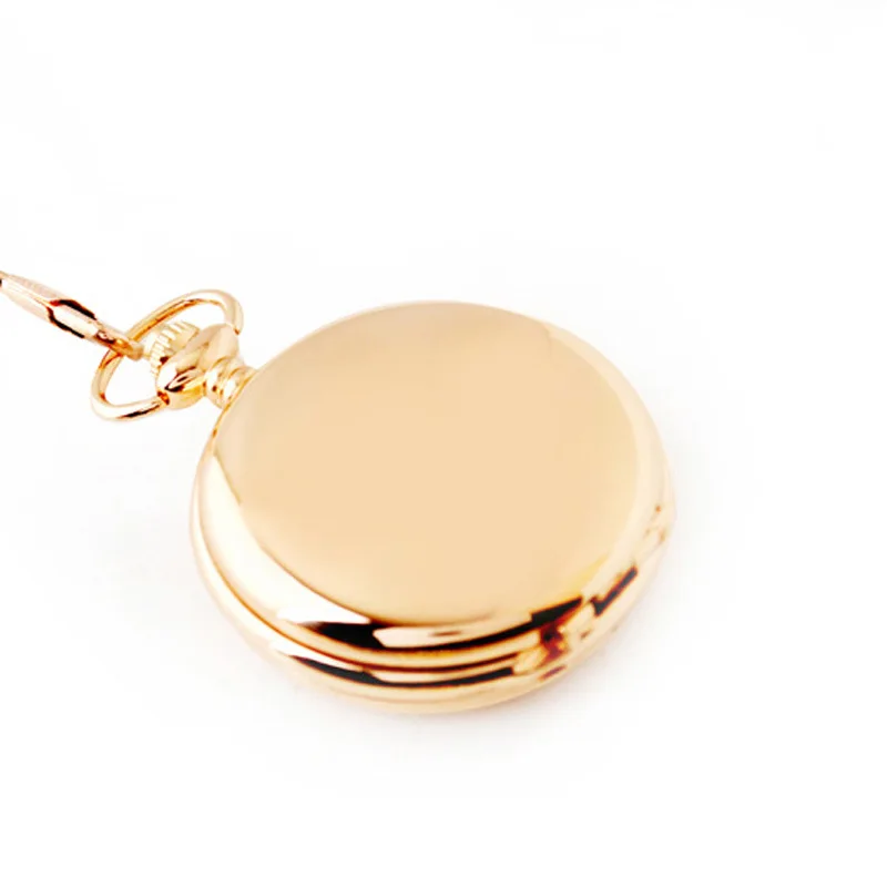 Vintage Luxury Quartz Pocket Watch for Men Women Kids Fob Chain Easy Read Numbers Rose Gold Smooth Case Necklace Pendant Clock