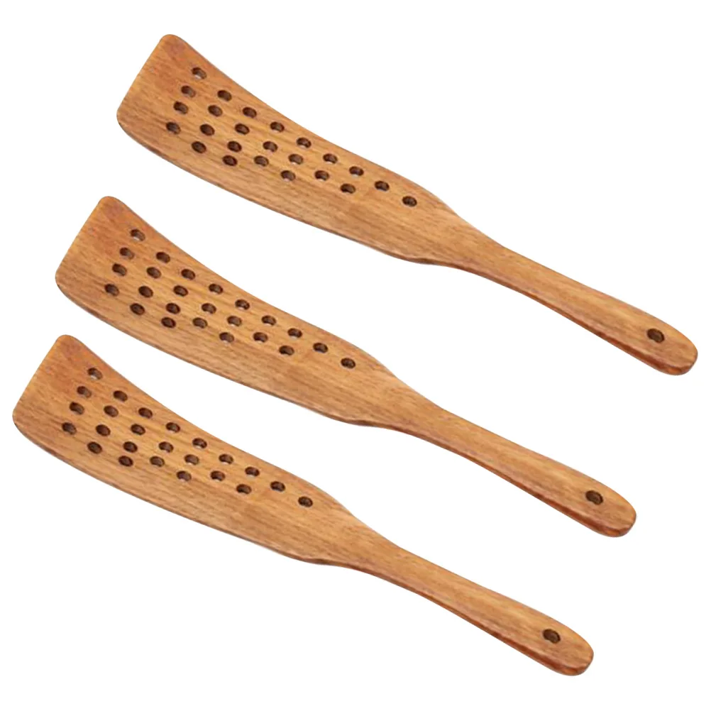 

3 Pcs 24 Hole Leaking Shovel Wooden Kitchen Spade Bamboo Cookware Safe Ideal Catering Food Service Picnics Buffets