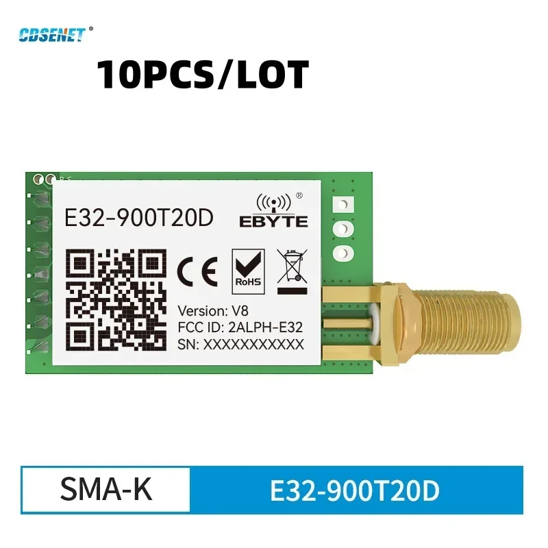 10PCS LoRa Module 868MHz 915MHz 20dBm 5.5km CDSENET E32-900T20D 5.5km Serial Port Transceiver RF Transmitter Receiver