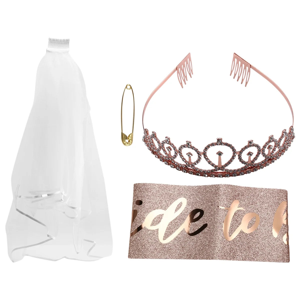 ABQR Украшения для девичника, блестящий комплект из розового золота, принадлежности для свадебного душа, пояс для невесты, вуаль