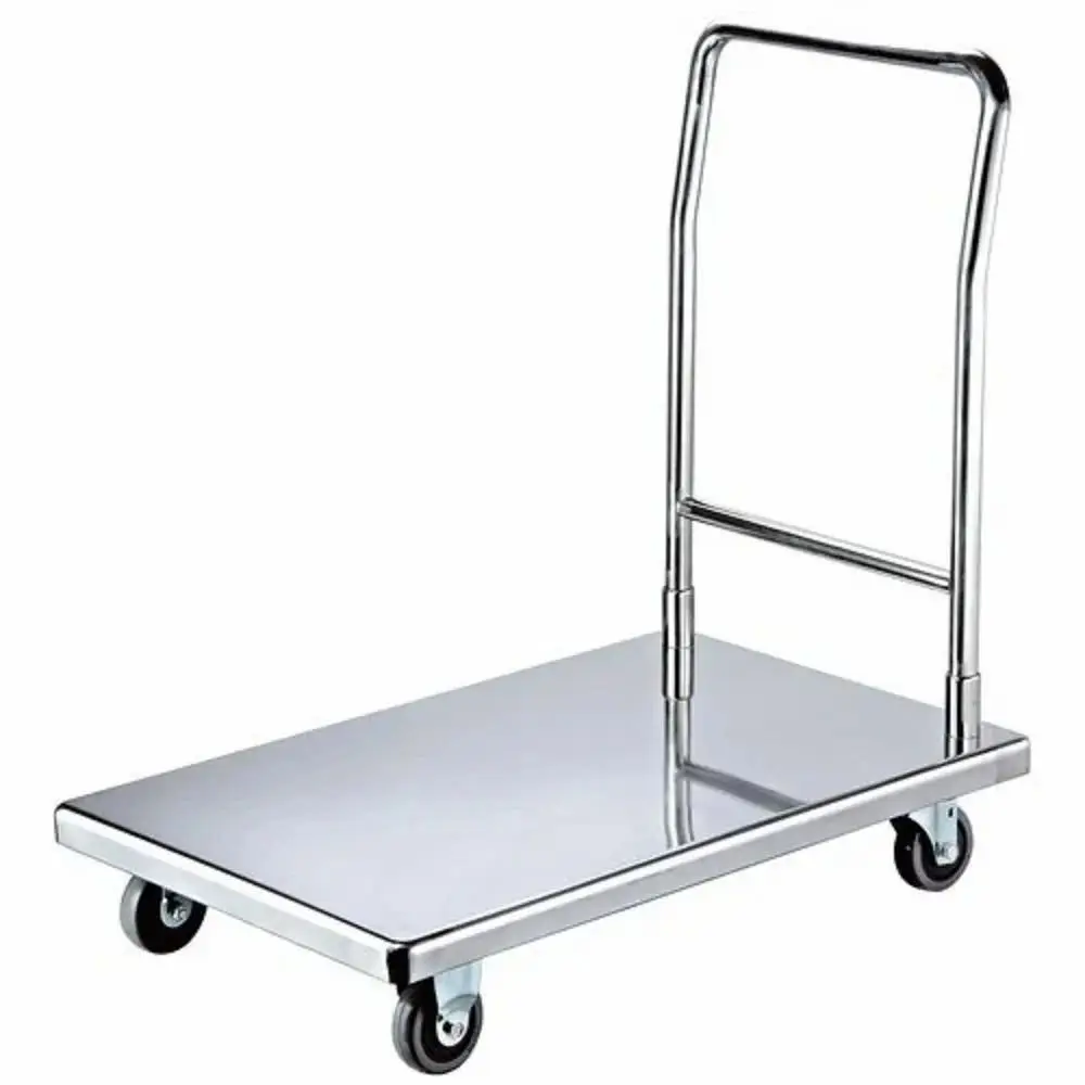 Hot-Selling SS201 Foldable Heavy-Duty Metal Platform Trolley Push Carts with Four Wheels for Hotels and Kitchen Equipment