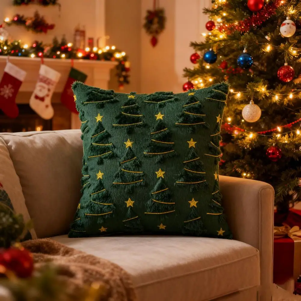 Christmas Pillow Cover 18x18 Holiday Throw Pillowcase Festive Christmas Plush Pillow Cover for Sofa Bedroom Room Decor