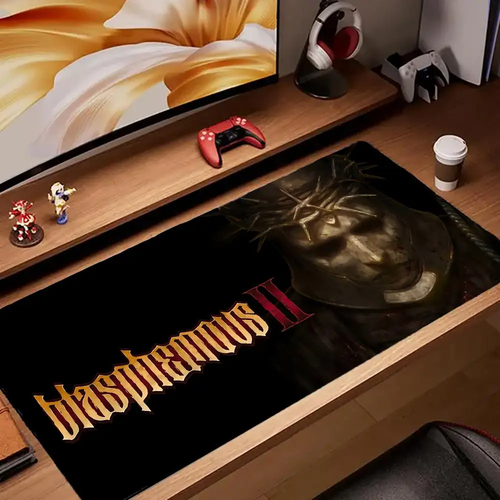 Gamer B-Blasphemous Mouse Pad Tapetes de Mesa Teclado, Borracha Kawai, Tapete de Mesa Antiderrapante, XXL90x40cm