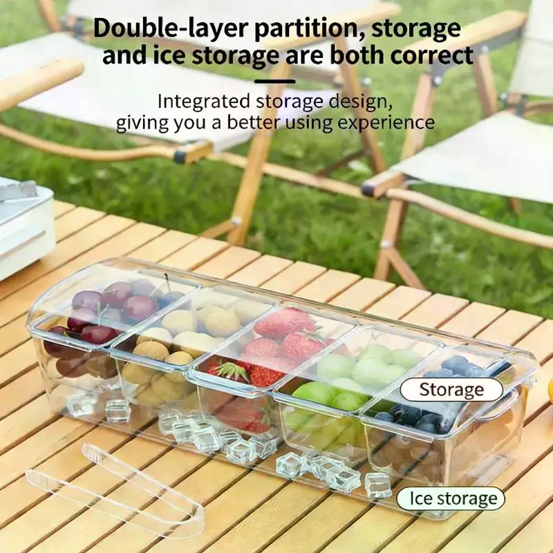 Chilled Condiment Server 5 Compartment Acrylic With Lid Clear For Salad Chilled Serving Tray Ice Serving Bowl Clear Salad