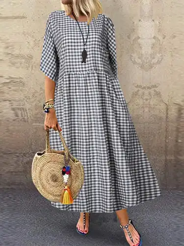 Imagen 2 del producto ZANZEA mujeres 2024 verano bohemio Maxi vestido elegante a cuadros estampado bata moda Casual vacaciones una línea vestido largo de gran tamaño