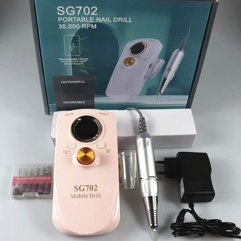 Portable Rechargeable Nail Drill Machine 35W 35000RPM Manicure Machine Electric Nail File Nail Art Tools Set for Nail Drill bits