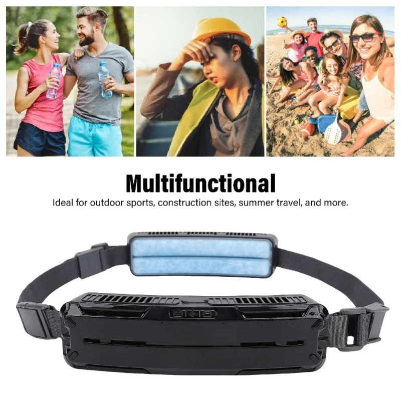 Ventilatore portatile indossabile ricaricabile tramite USB Cintura di raffreddamento da viaggio con vento forte per sport all'aria aperta e lavoro Nero/Bianco