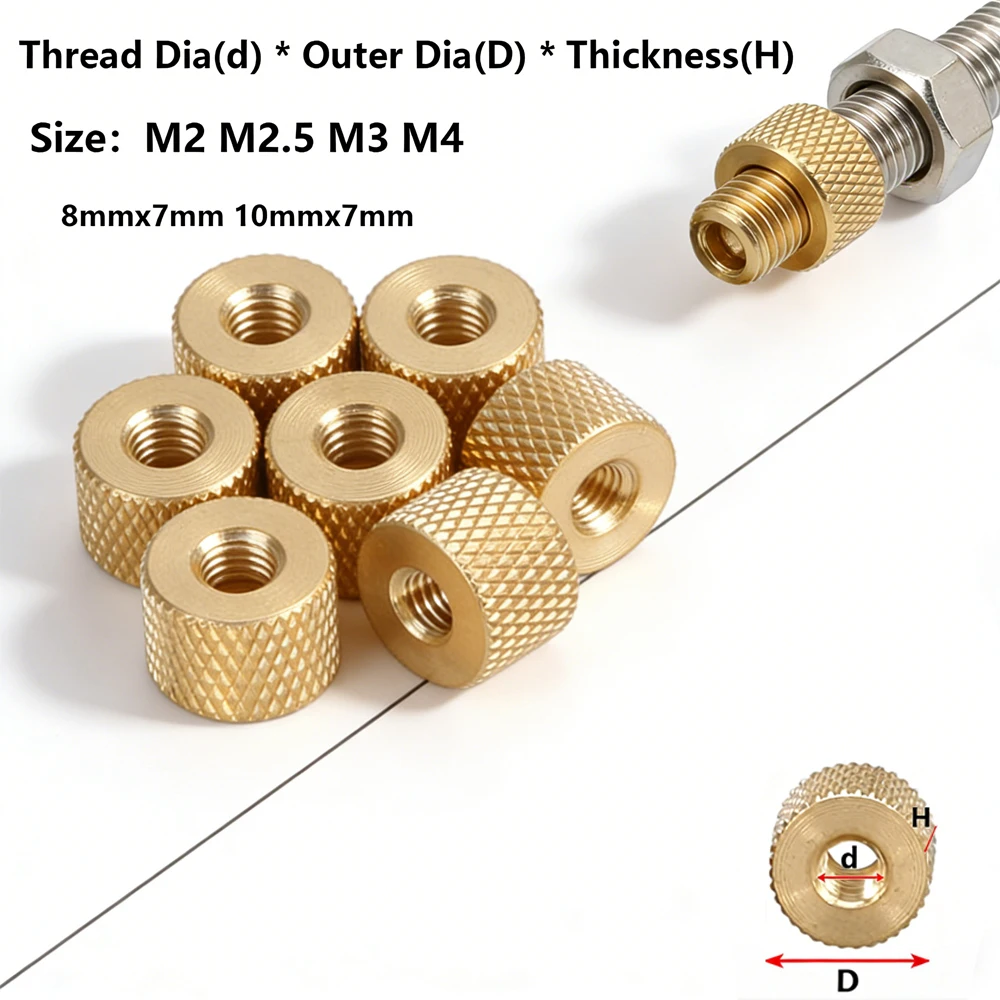 10-50pcs Brass Knurled Thumb Nuts M2-M4, Cylindrical Adjust Nuts for Water Cooling PC Case, Computer Case & Model Projects