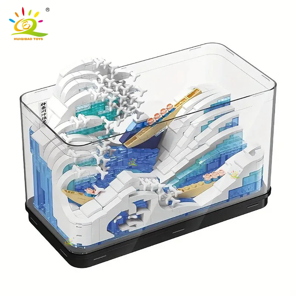 

HUIQIBAO 720PCS The Great Wave Of Kanagawa Fish Tank Building Block City Creative Home Decoration Bricks Lighting Children Toys