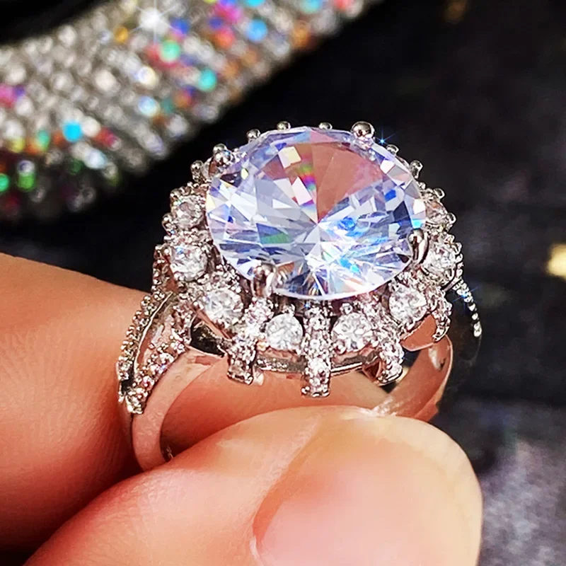 New Big Round Cubic Zirconia Rings for Engagement Wedding Accessories 2024  Modern Women's  Luxury Fashion Jewelry