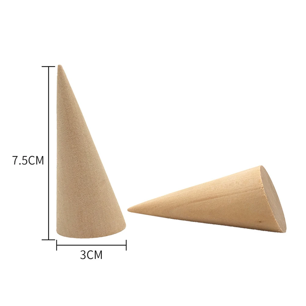

3 Pcs Display Stand Wood Cone Holder Wood Cone Ring Holder Jewelry Showcase Durable Premium Material Home Store Khaki