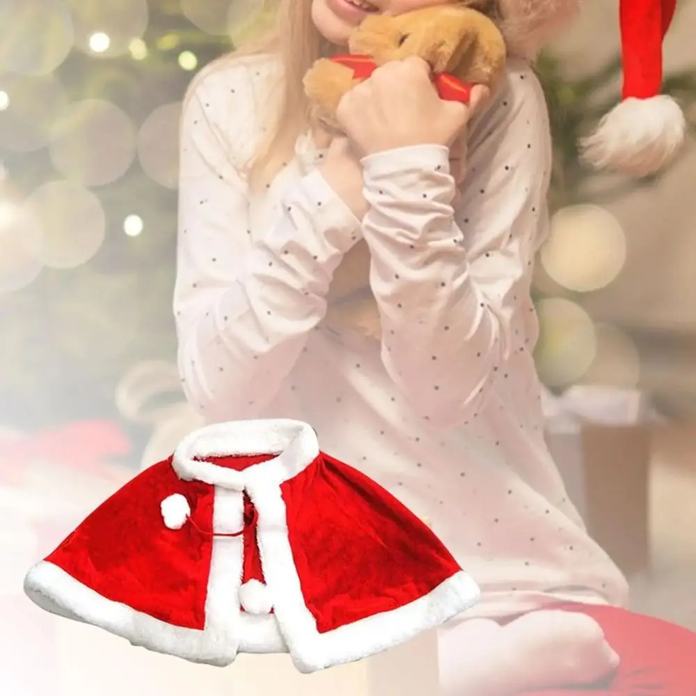 Capa de terciopelo rojo de invierno para mujer y niña, decoración de vestido, chal de Navidad, disfraz de Papá Noel, disfraces de fiesta, regalos de Año Nuevo