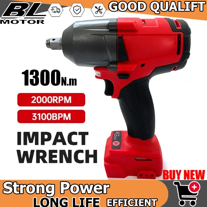 

Hot 1300NM Cordless Electric WrenchLarge Tool Torque Brushless Impact Wrench Car Truck Repair For Milwaukee 18V Battery