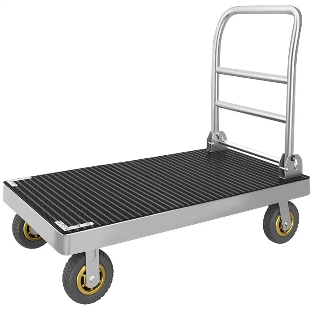 Foldable Steel Platform Truck Cart Dolly w/ Rubber Mat 6'' Wheels 2200LBS Capacity Heavy Duty Moving Tool Kit Large Flatbed Home