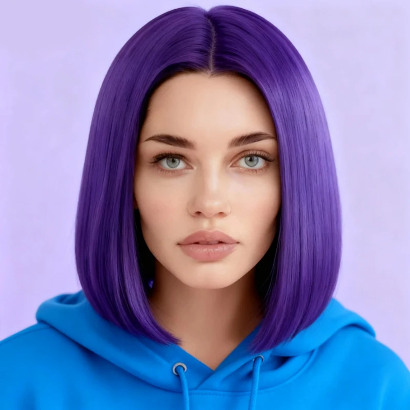 باروكة صناعية أرجوانية بطول الكتف، 12 بوصة، شعر مستقيم بدون غرة، مناسبة للمهرجانات الموسيقية والكرنفالات