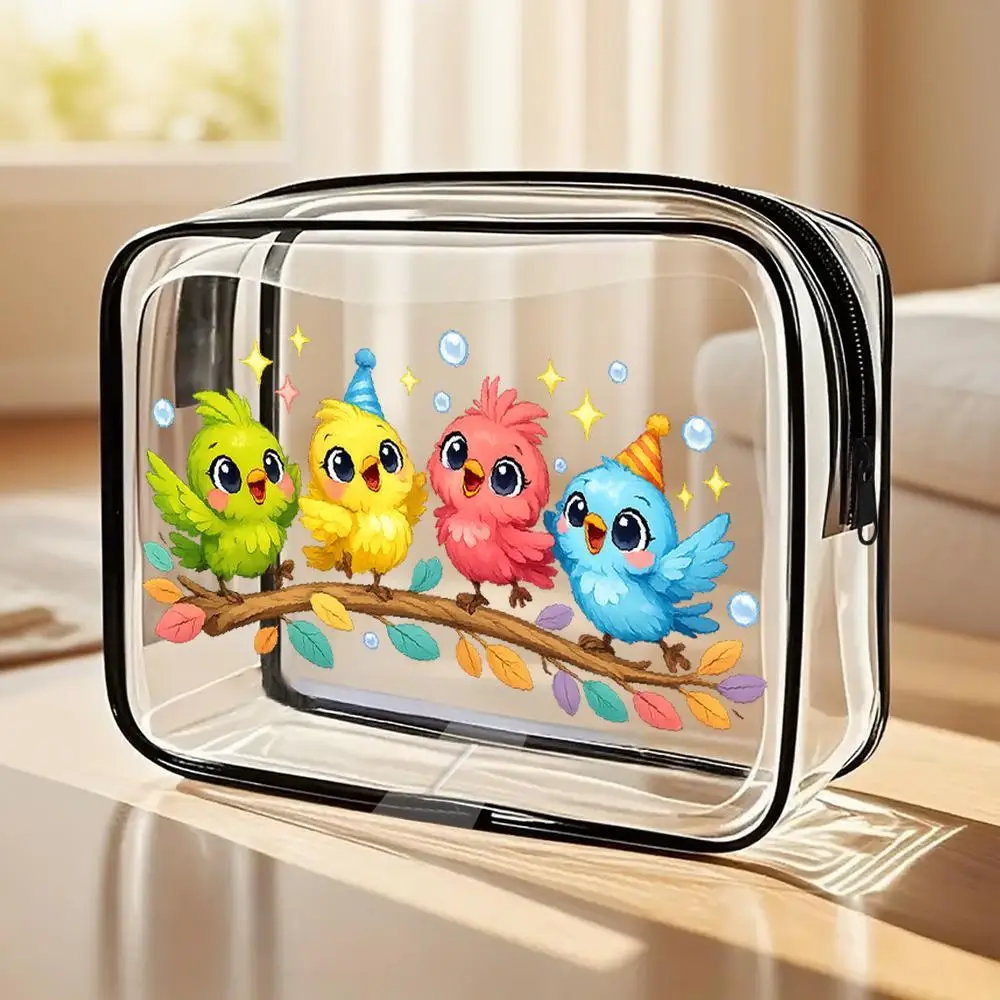 Ladies' Handbag Cartoon Party Birds Clear Makeup Bag Kawaii Cute Style With Colorful Branch And Sparkle Details Zippered Portabl